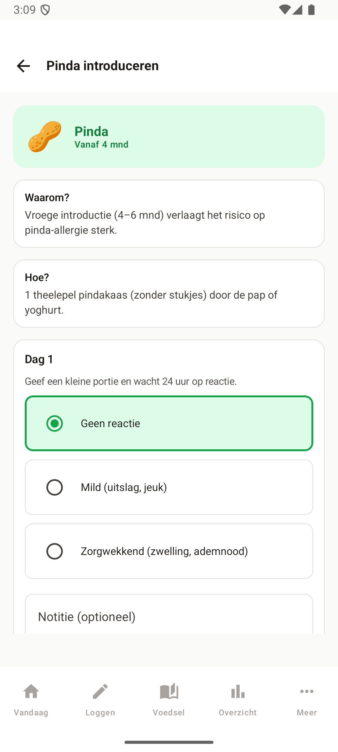 Voedi scherm Pinda introduceren met uitleg waarom, hoe en registratie van reactie