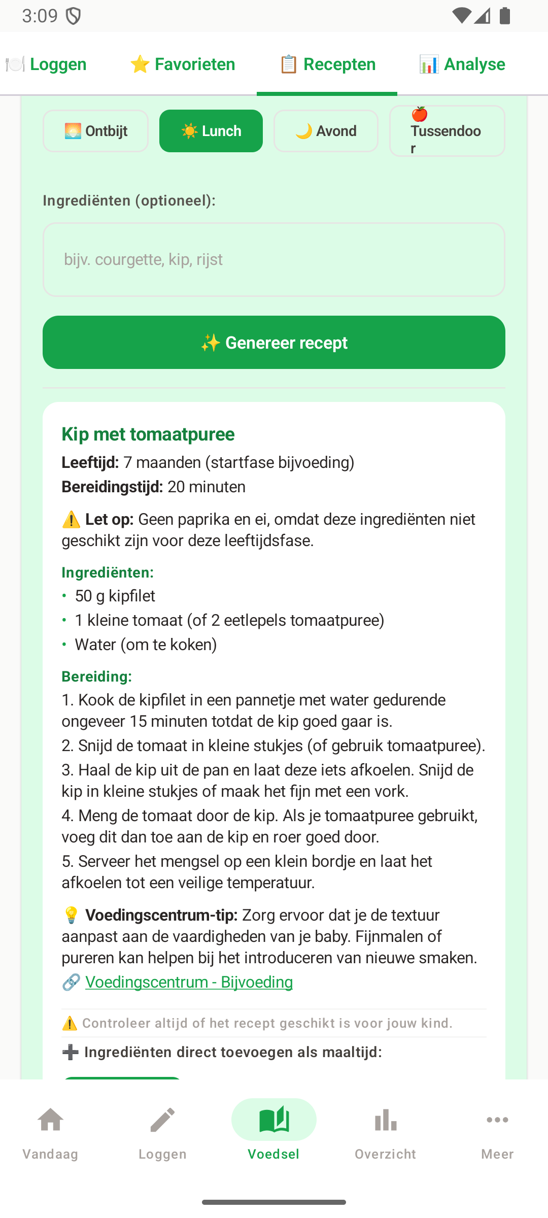 Voedi recepten: ingrediënten invoeren en recept genereren